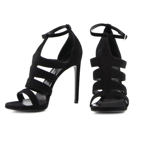 Saint Laurent Black Suede Strappy High Heel Sandal - Picture 1 of 9